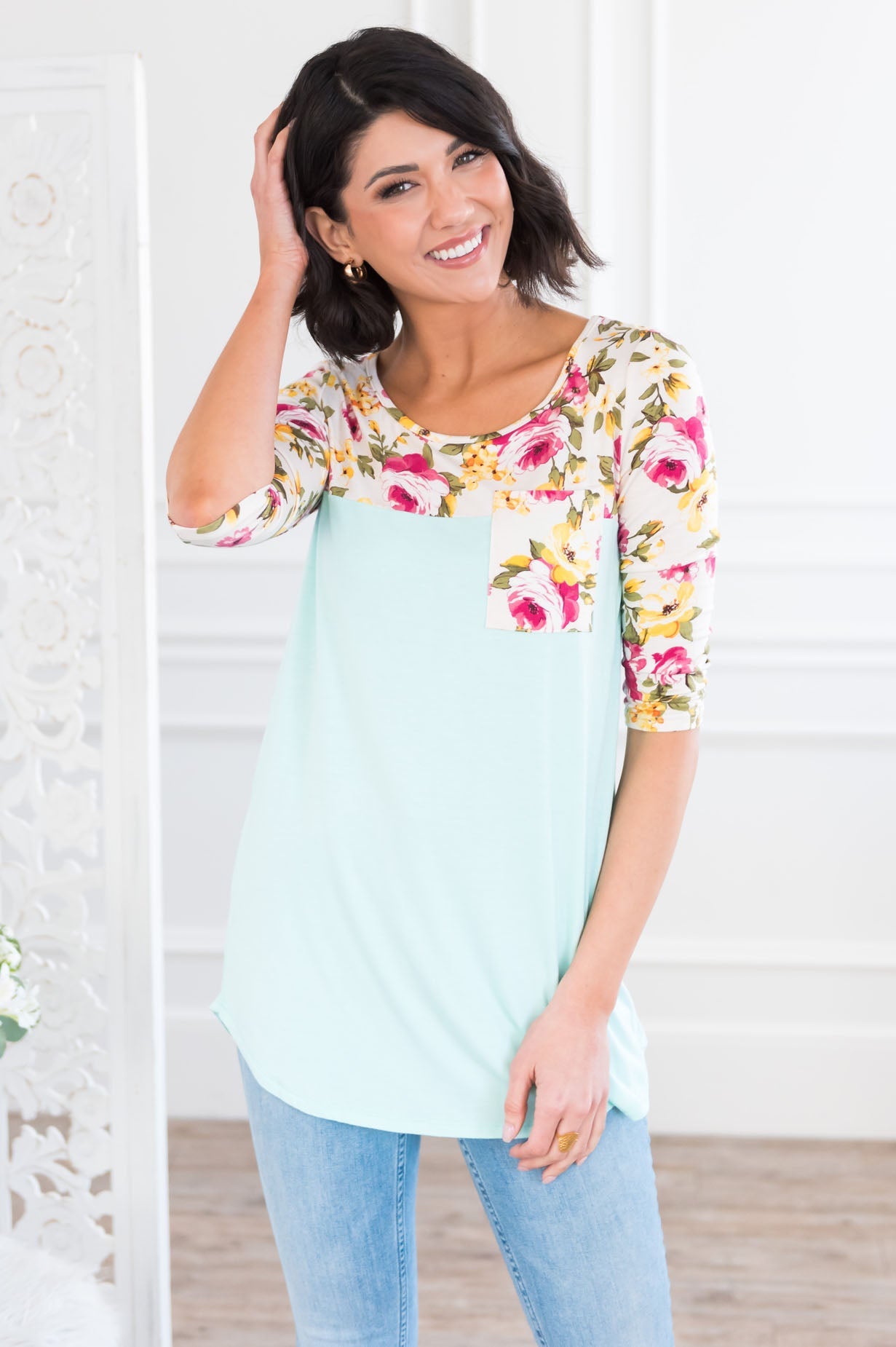 Bloom Season Modest Pocket Baseball Tee