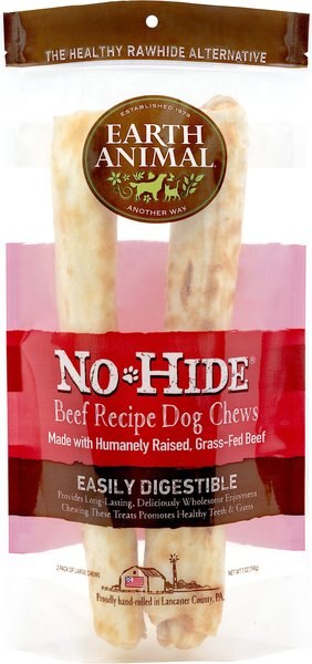 Earth Animal No-Hide Long Lasting Natural Rawhide Alternative Beef Recipe Large Chew Dog Treats， 2 count