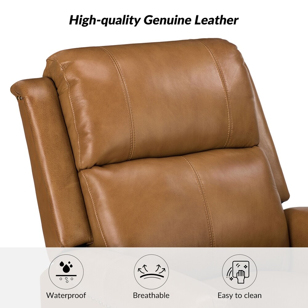 Renato Traditional Genuine Leather Nailhead Power Swivel Recliner Chair with Metal Base Set of 2 by HULALA HOME