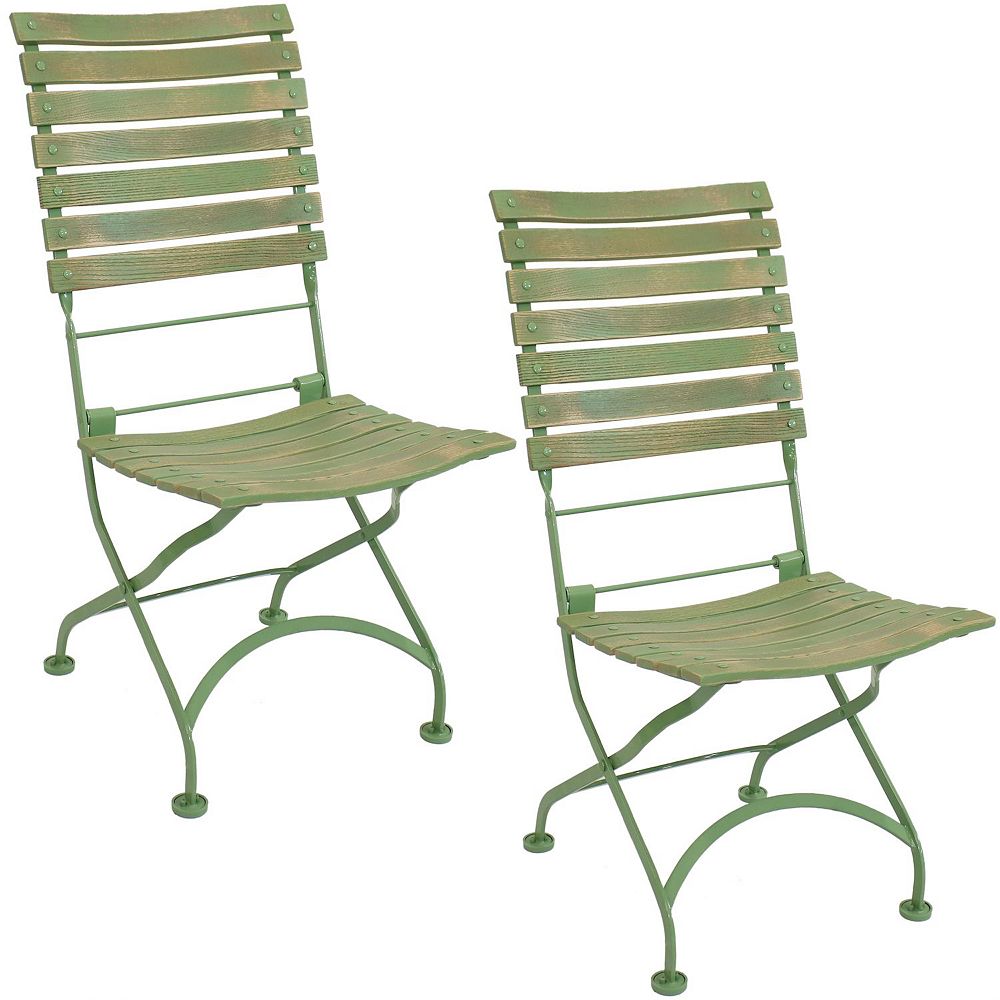 Sunnydaze Cafe Couleur Folding Chestnut Wooden Folding Chair - Green - Set of 2