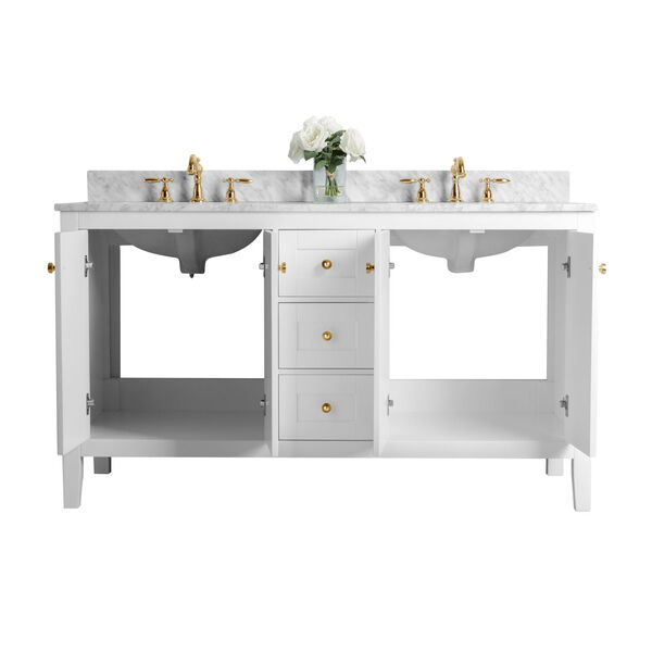 Maili White 60-Inch Vanity Console with Gold Hardware