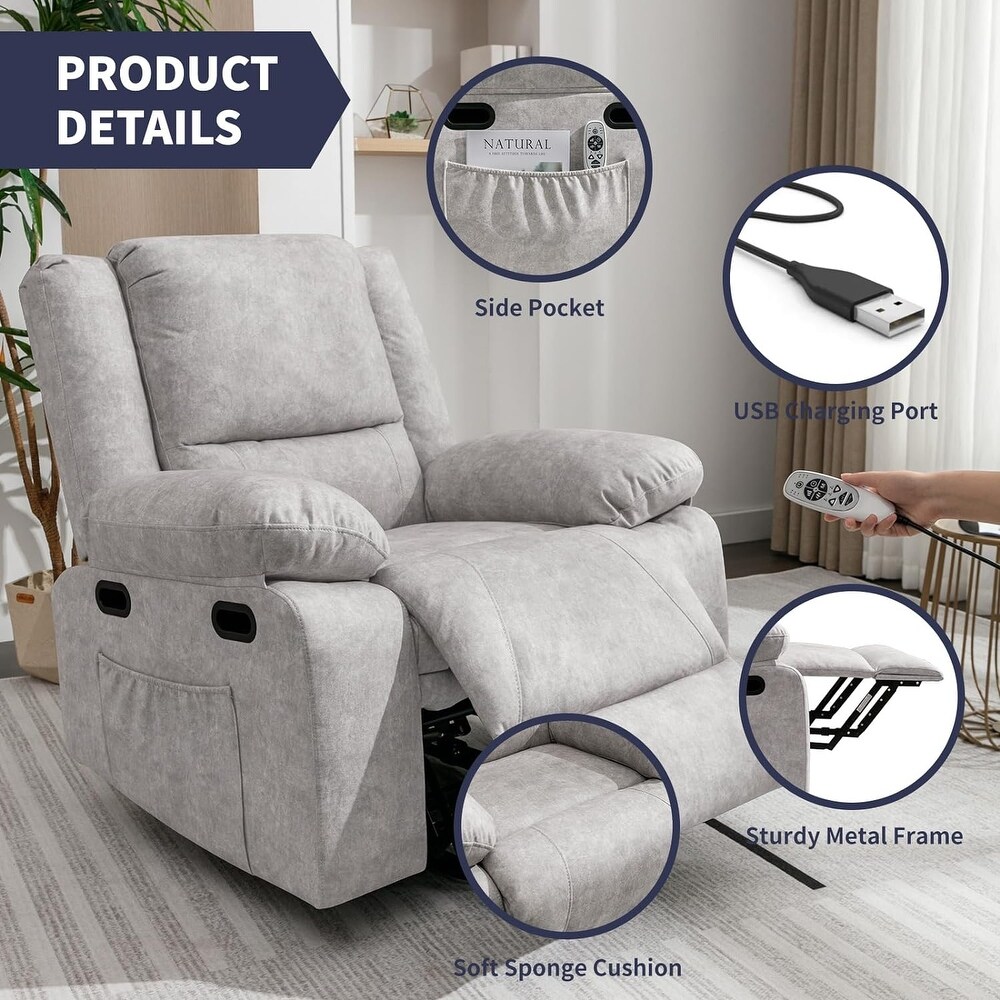 Mixoy Massage Recliner Chair with Heating  Adjustable Functional Chair with USB Port  Foldable Upholstered Sofa