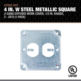 Southwire 4 in. W Steel Metallic 2-Gang Raised 12 in. Exposed Work Square Cover for 2 GFCI Outlets (1-Pack) G1950-UPC