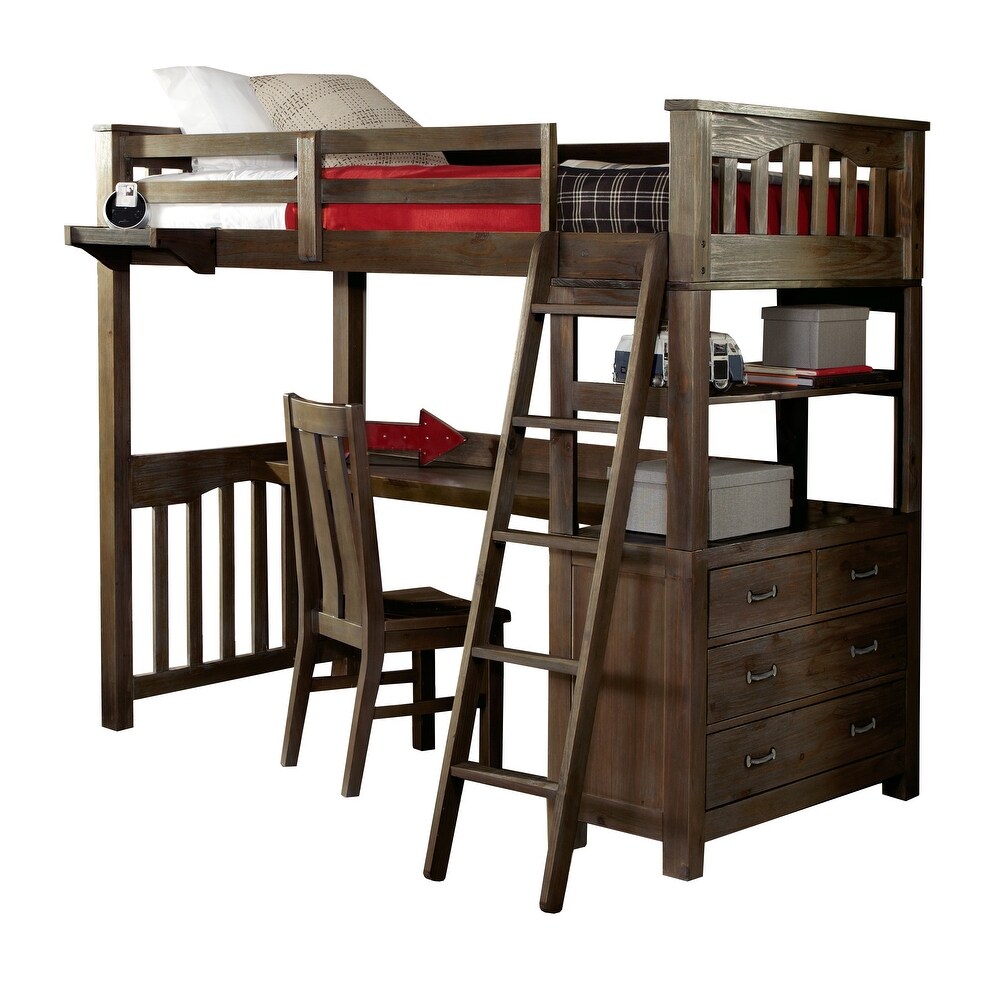 Taylor   Olive Bergamot Wood Twin Loft Bed with Desk  Chair  and Hanging Nightstand  Espresso