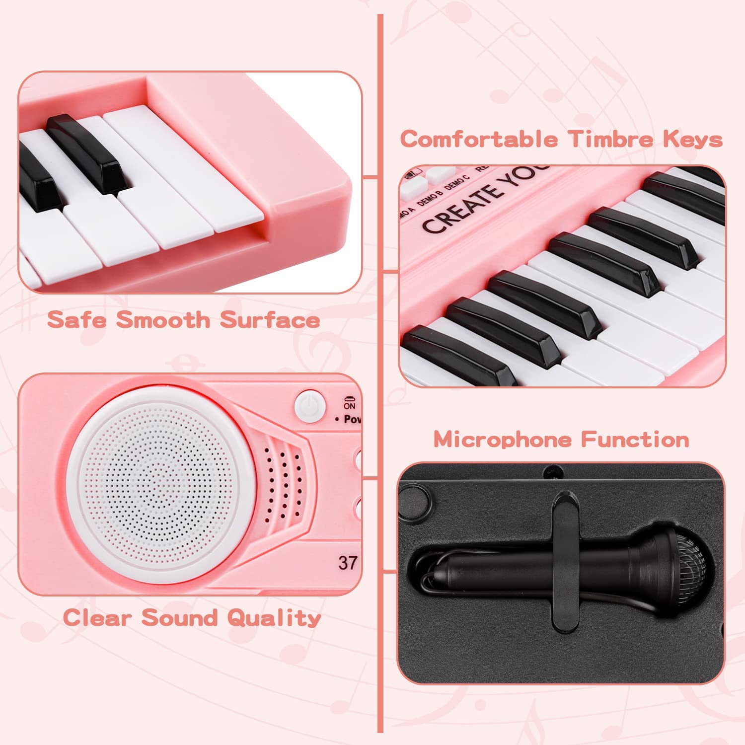 Zmoon 37 Key Piano for Kids with Microphone ，Portable Electronic Piano for Kids Early Learning Educational Music Toys for 3 Year +