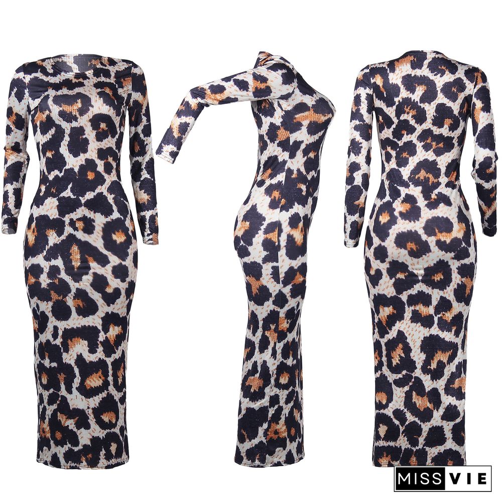 Stylish Leopard Print Skinny Ankle-length Maxi Dress