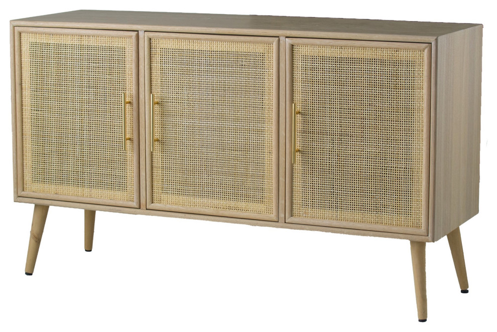 Benzara BM285268 TV Media Entertainment Console  3 Rattan Doors  Modern  Brown   Midcentury   Entertainment Centers And Tv Stands   by Uber Bazaar  Houzz