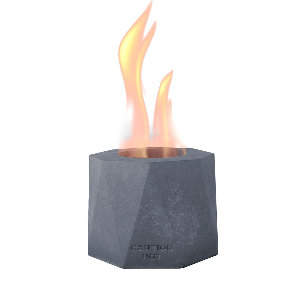 Kante 4.7 in. W Portable Concrete Rubbing Alcohol Roman Tabletop Fire Pit w/ Metal Extinguisher and Gray Base  Ethanol Fireplace