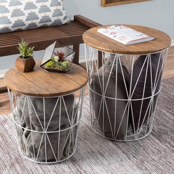 Lavish Home Faux Wood Nesting End Tables with Storage (Set of 2)