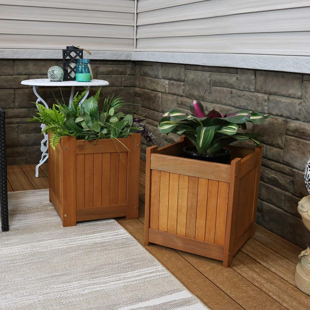 Sunnydaze Decor 16 in. Meranti Wood Outdoor Planter Box (Set of 2) LAM-608