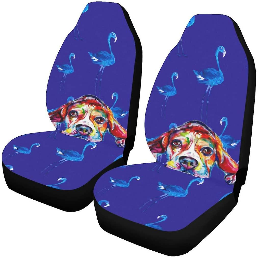 Set Of 2 Car Seat Covers Flamingo With Dog Universal Auto Front Seats Protector Fits For Car，suv Sedan，truck