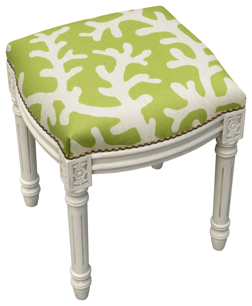 Chartreuse Coral Linen Upholstered Vanity Stool With Nailheads   Beach Style   Vanity Stools And Benches   by 123 Creations  Houzz