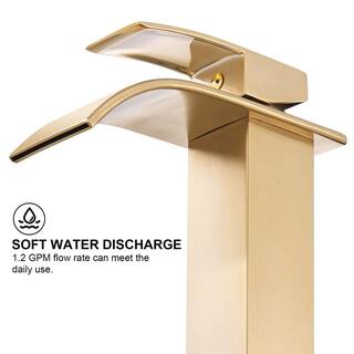 Zalerock Single-Handle Arc Single-Hole Bathroom Faucet with Waterfall in Brushed Gold H02LTTM054D