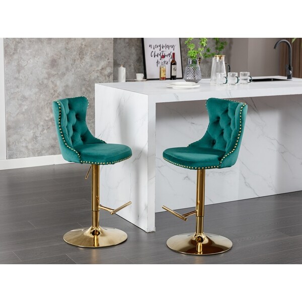 Golden Swivel Velvet Barstools Adjusatble Seat Height from 25-33 Inch， Modern Upholstered Bar Stools