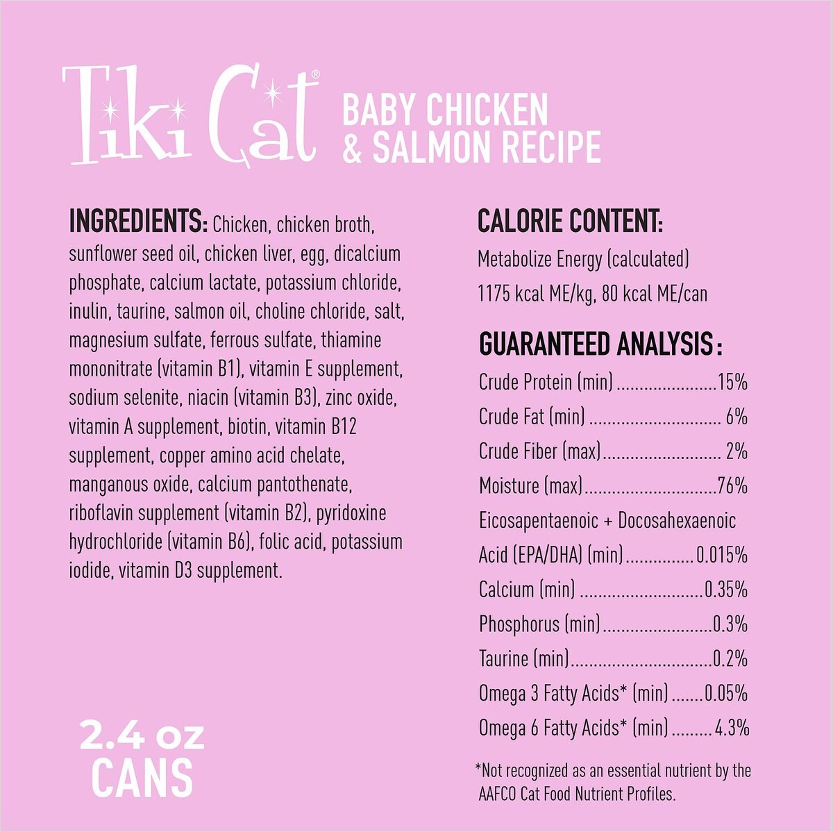 Tiki Cat Baby Grain-Free Chicken and Egg Recipe Wet Cat Food， 2.4-oz can， case of 12