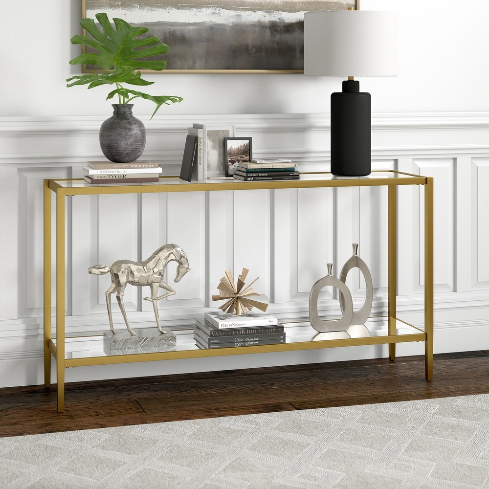 Hera Rectangular Console Table with Mirror Shelf