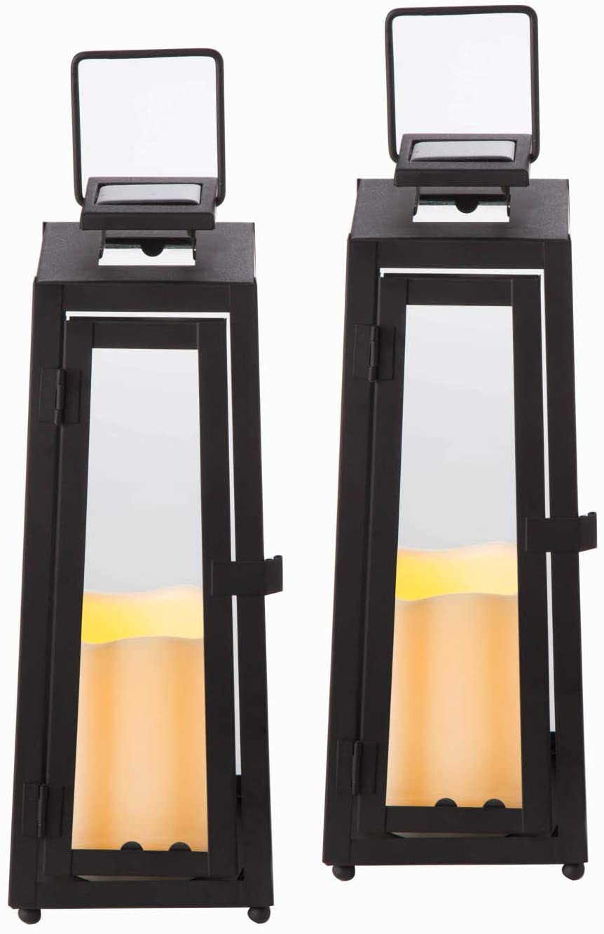 LampLust Quincy Black Medium Solar Metal Lanterns， Set of 2 - 4 x 11