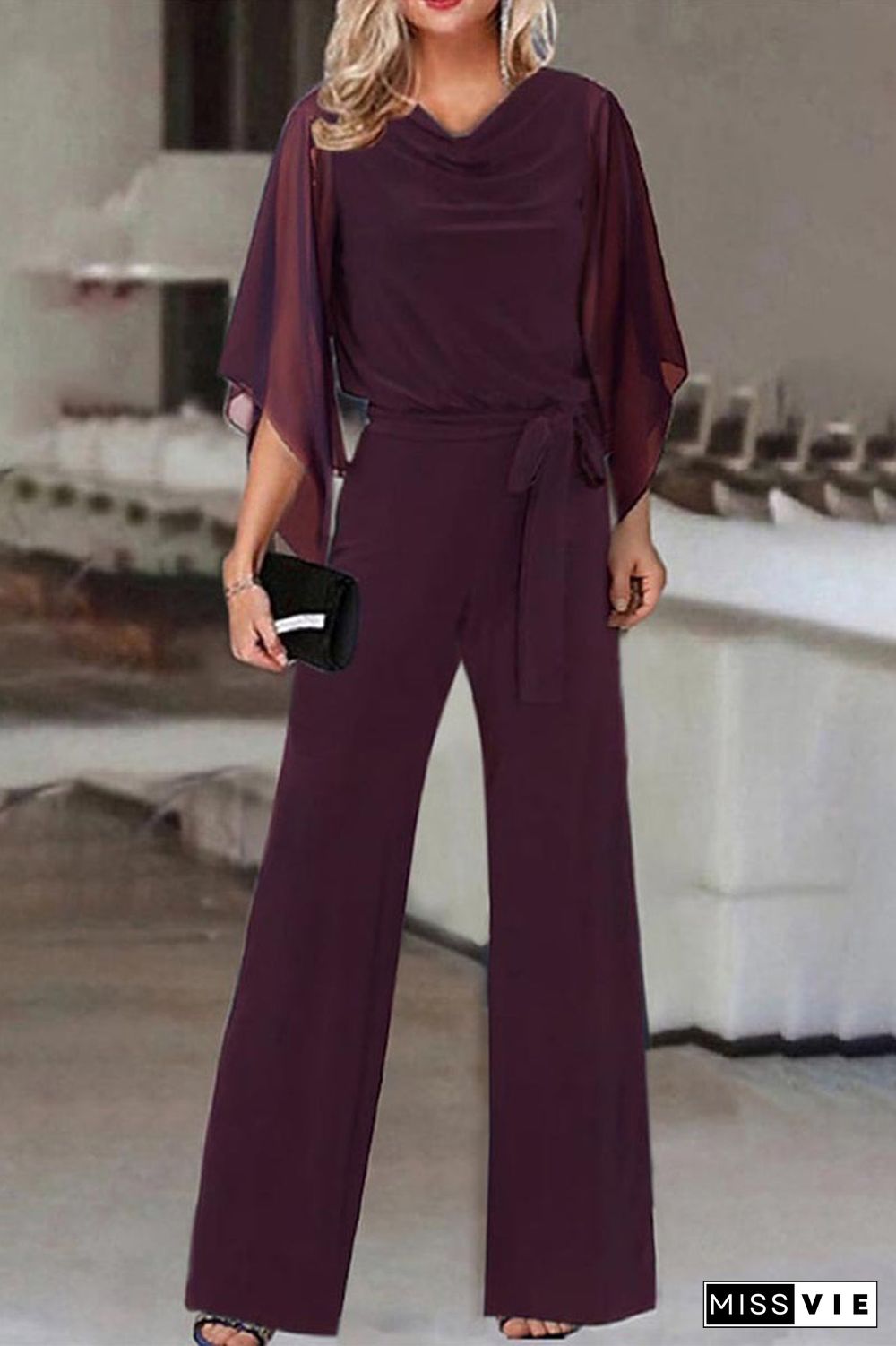 Casual Solid Bandage Asymmetrical Collar Straight Jumpsuits