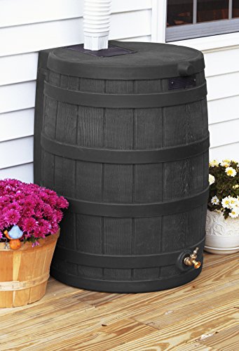 Good Ideas Rain Wizard 50 Gallon Plastic Rain Barrel Water Collector with Brass Spigot， Black