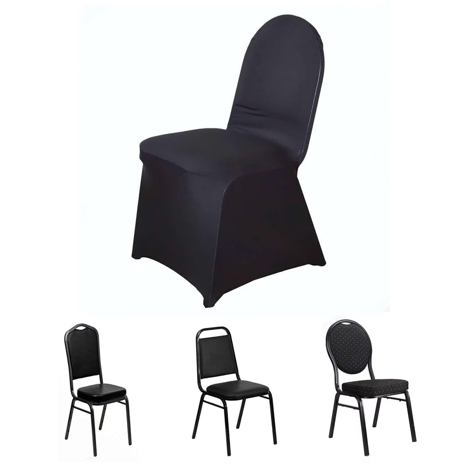 Black Spandex Stretch Fitted Banquet Slip On Chair Cover 160 GSM