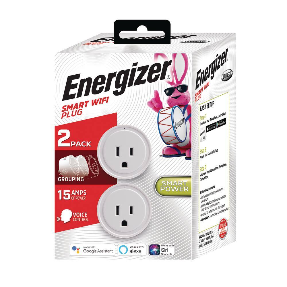 Energizer Wi-Fi Powered Smart Plug Compatible with Alexa and Google Assistant Voice Control Remote Mobile Access (2-Pack) EIX3-1003-PP2