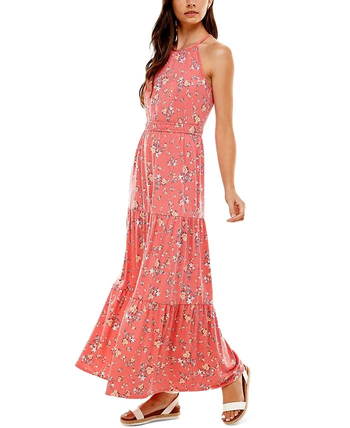 Juniors' Printed Halter Maxi Dress