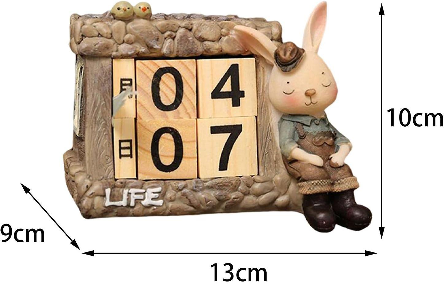 Wooden Daily Calendar， Rabbit Date Display， Reusable Desk Calendar Blocks For Cafe， Restaurant， Home Decor， Girl Dressed Up As A Rabbit-b