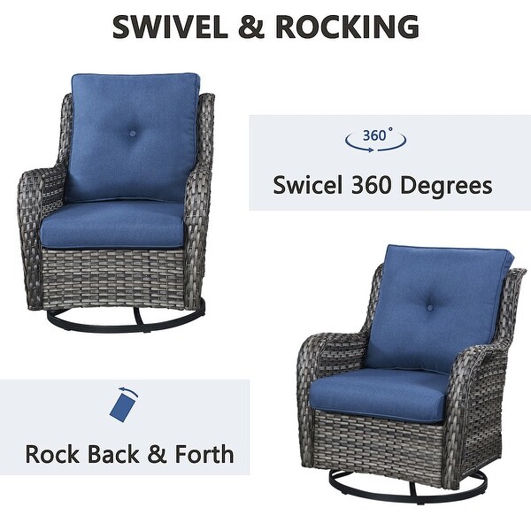 Pocassy PE Wicker Rocking Chair Swivel Chairs Glider Chair