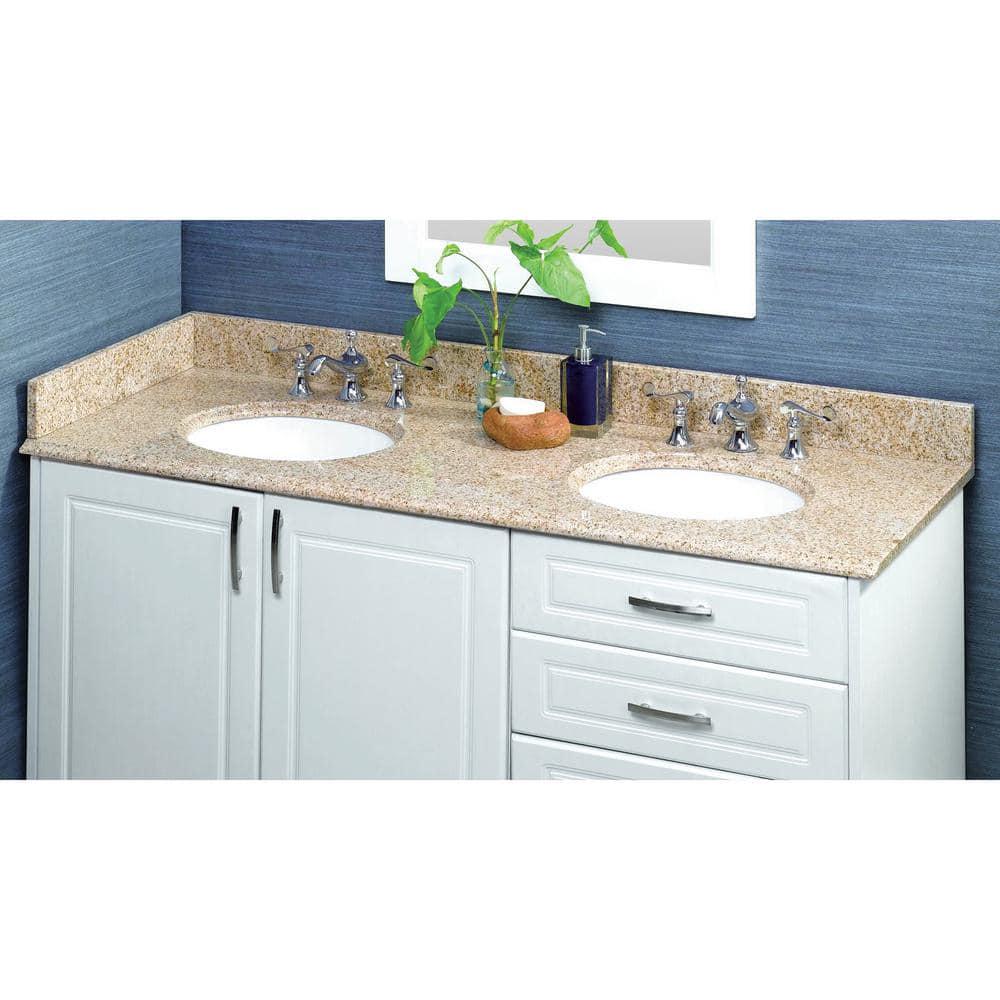 Home Decorators Collection 61 in Granite Vanity Top in Beige with Double White Bowls and 8 in Faucet Spread