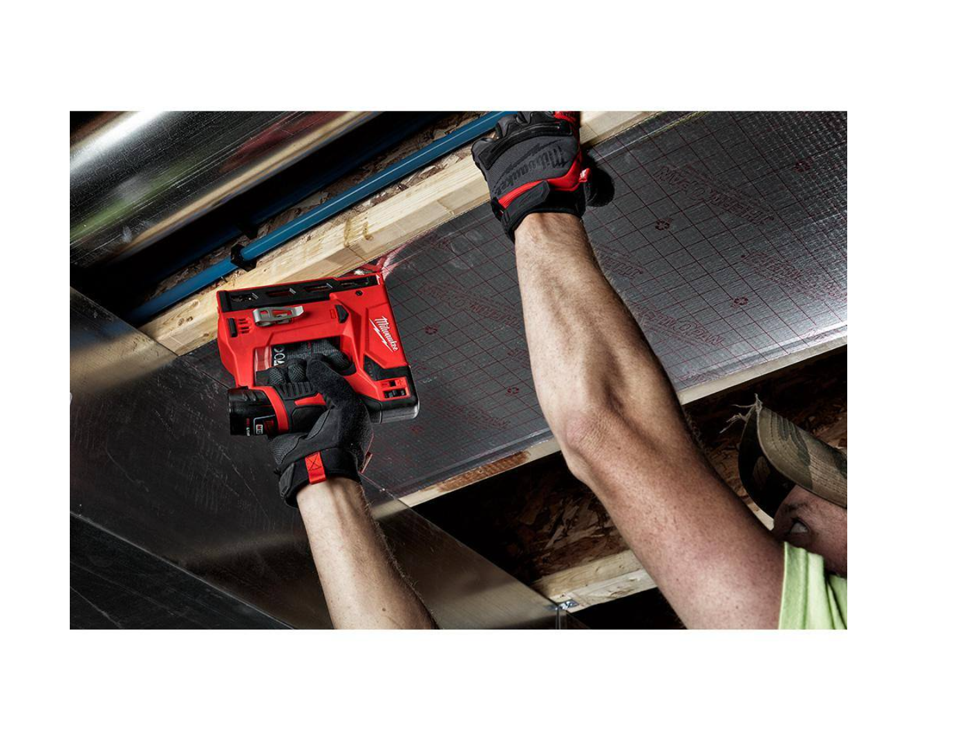 Milwaukee 2467-20-2447-20-48-11-2460 M12 12V Li-Ion Cordless 1/4 in. Right Angle Hex Impact Driver w/M12 3/8 in. Crown Stapler and 6.0Ah XC Battery Pack