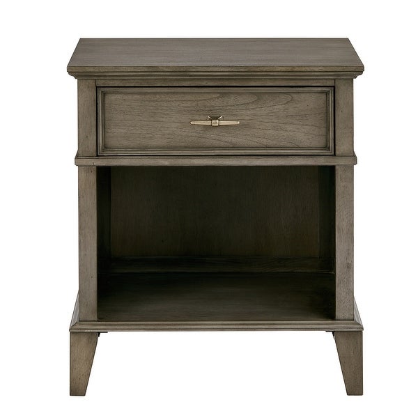 Modern Traditional 24 Inche Nightstand， Grey Solid Wood， Rectangle， with 1 Drawer and Storage Shelves - - 37955952