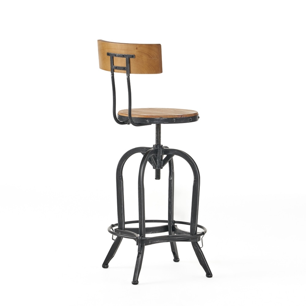 Stirling Adjustable Wood Backed Bar Stool by Christopher Knight Home