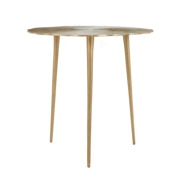 Tia 24 Inch Modern Accent End Table， Solid Aluminum， Tapered Legs， Gold