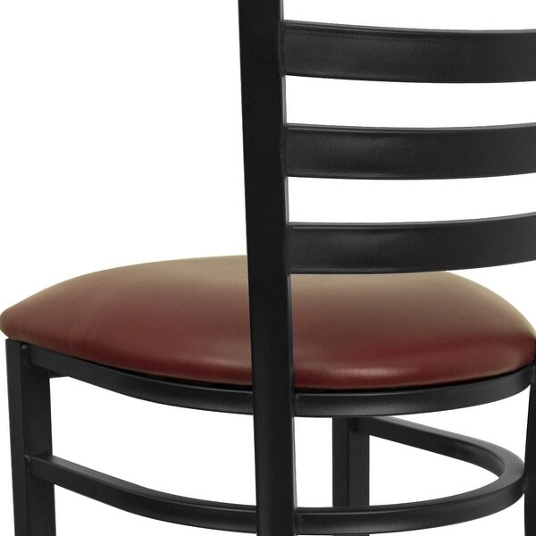 HERCULES Series Black Ladder Back Metal Restaurant Barstool - Burgundy Vinyl Seat