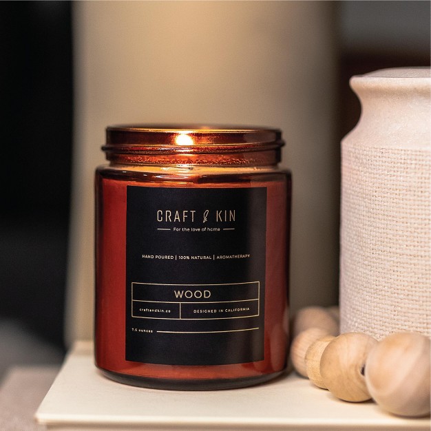 Craft amp Kin Wood Wick All natural Soy Aromatherapy Candle In Amber Glass Jar