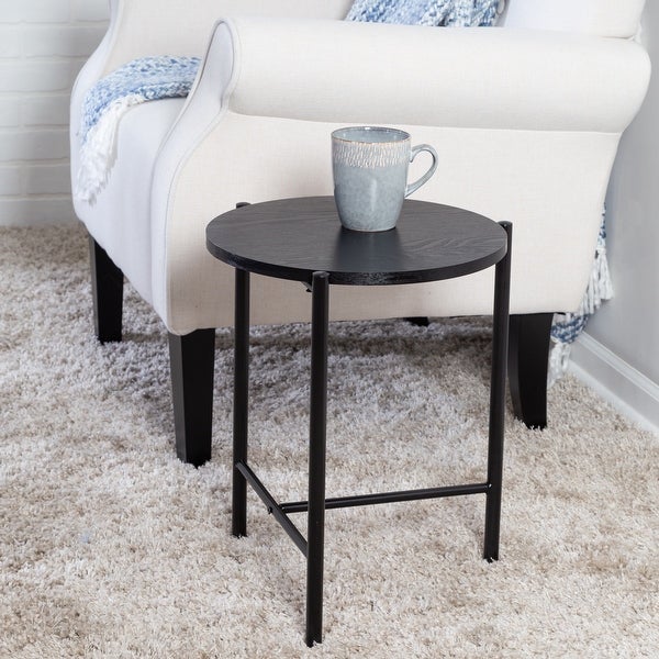 Black Round Side Table with T-Pattern Base