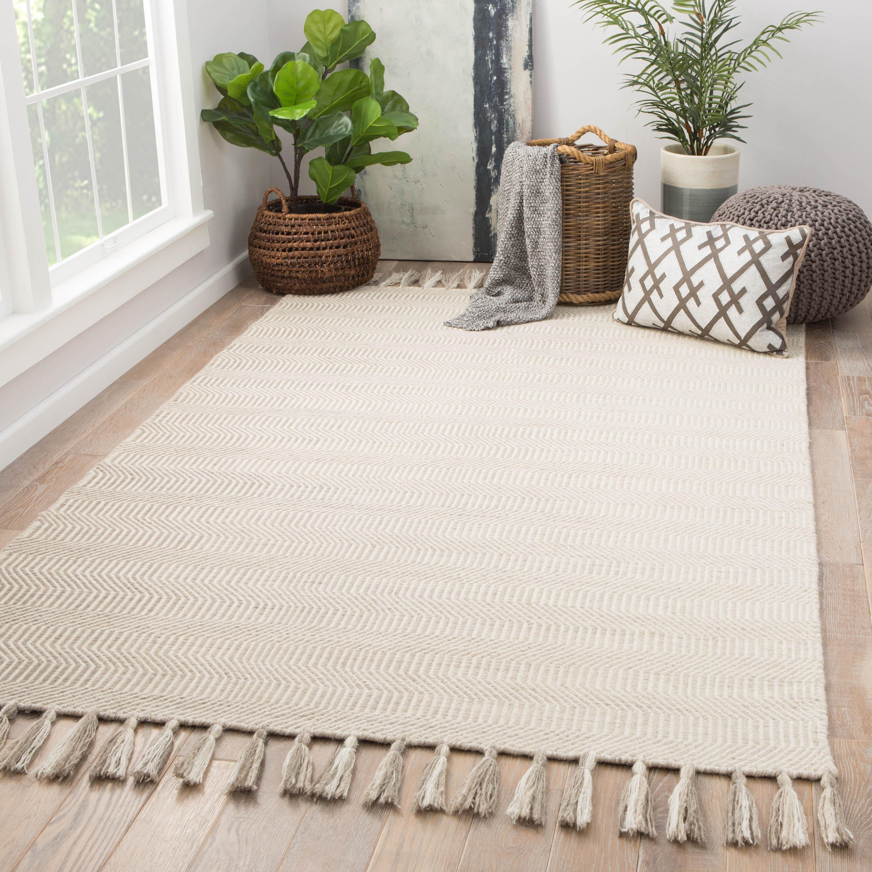 Flats Handmade Geometric Ivory & Taupe Area Rug