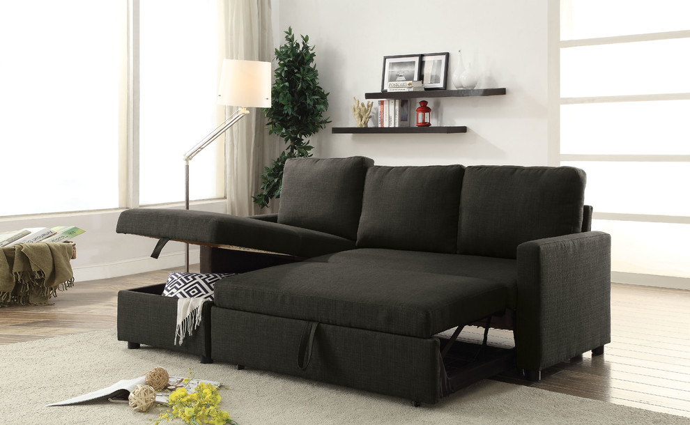 ACME Hiltons Sectional Sofa With Sleeper  Charcoal Linen   Transitional   Sectional Sofas   by HedgeApple  Houzz