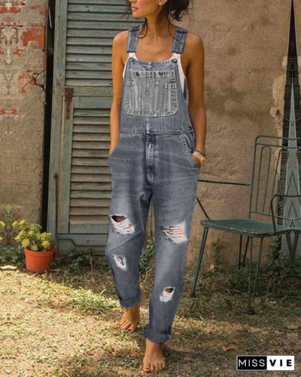 Women's Casual Jeans Denim Rompers Sleeveless Overalls Jumpsuit