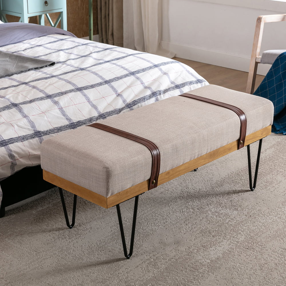 iYofe End of Bed Bench for Bedroom, Faux Leather Upholstered Bedroom Bench, Modern Entryway Bench with Metal Legs and 44