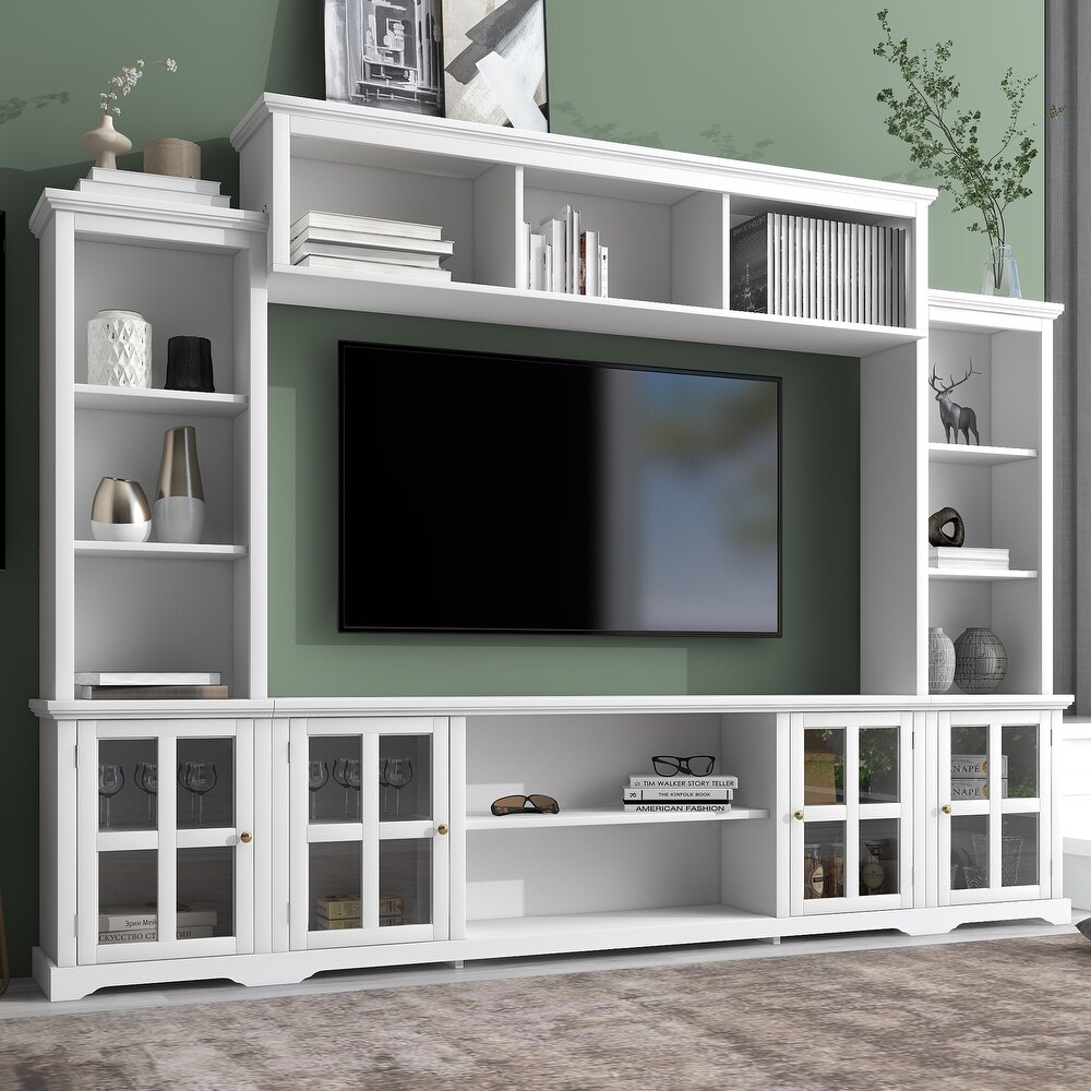 Entertainment Wall Unit with Bridge TV Console Table with Glass Door