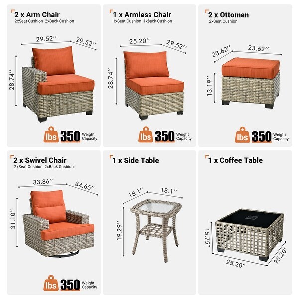 HOOOWOOO 9piece Outdoor Patio Wicker Furniture Set with Coffee Table