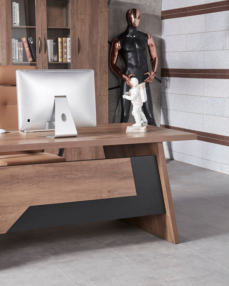 SUTTON Executive Desk with Left Return 180-200cm - Warm Oak & Black