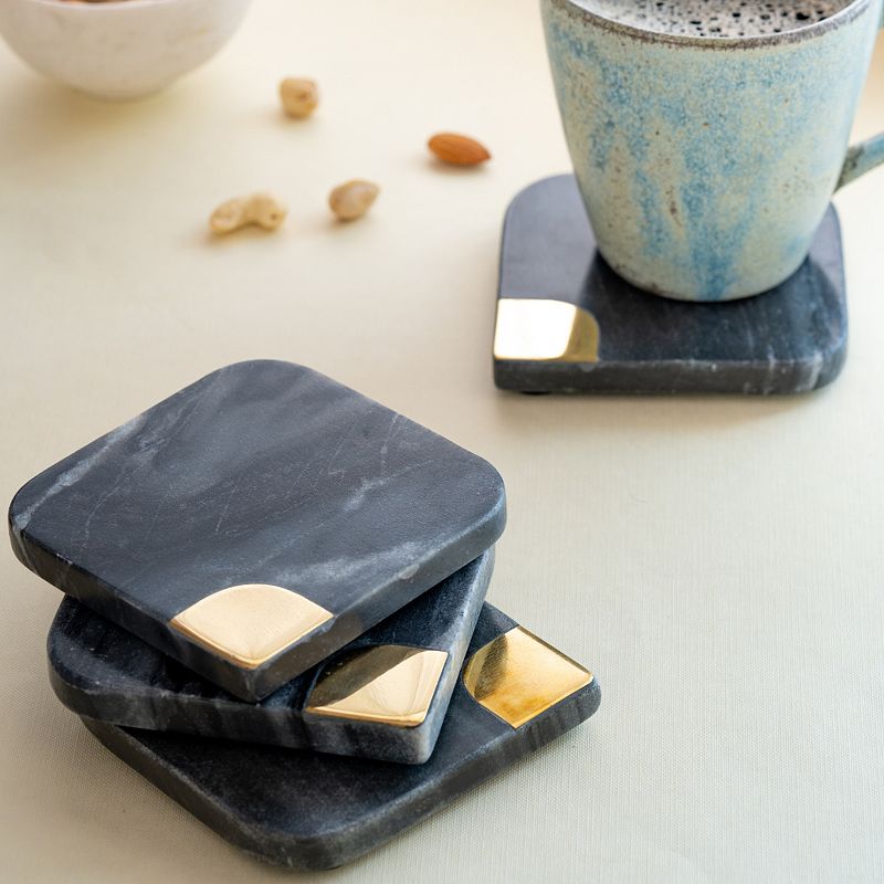 Grey Marble Inlay 4 Pack Coaster Set