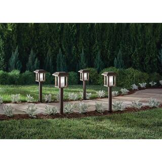 Hampton Bay Taylor 20 Lumens Solar 2-Tone Bronze and Wood LED Landscape Pathway Light Set with Vintage Bulb (4-Pack) SPP910803PK4