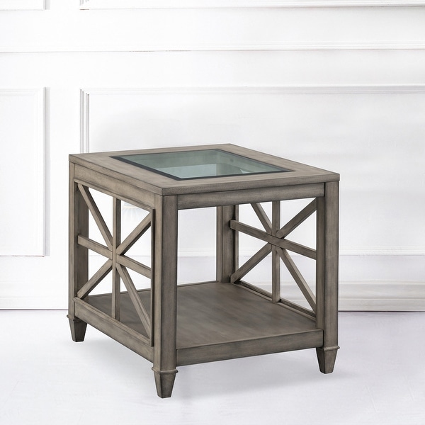 JASIWAY X-Base End Table with Tempered Glass Top