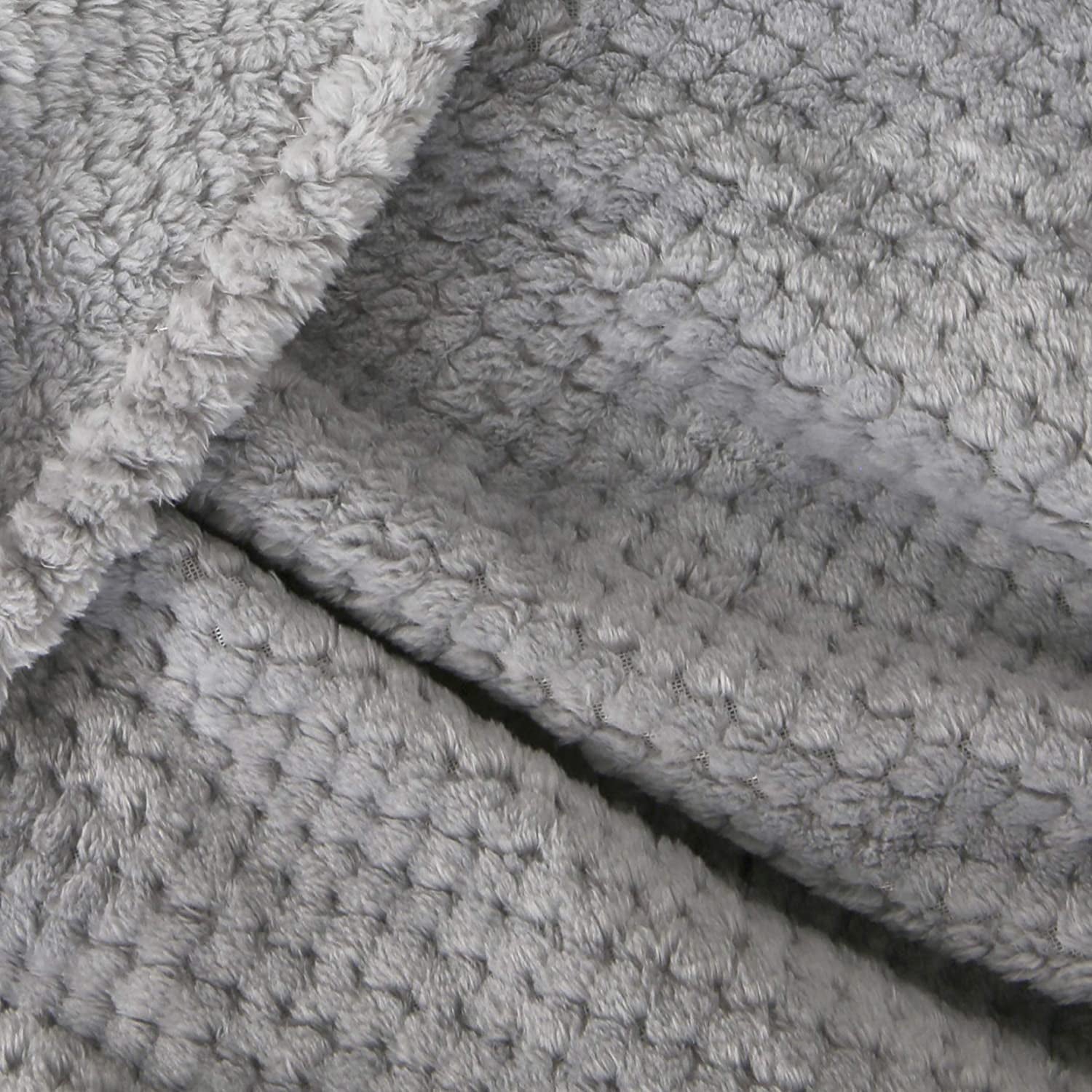 Exclusivo Mezcla Waffle Textured Soft Fleece Blanket， Large Throw Blanket(Light Grey， 50 x 70 inches)- Cozy， Warm and Lightweight