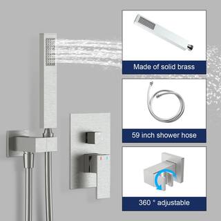 GIVING TREE 2-Spray Patterns with 2.0 GPM 12 in. Wall Mount Dual Shower Head Hand Shower Faucet in Brushed Nickel (Valve Included) XLHDDTSH0006