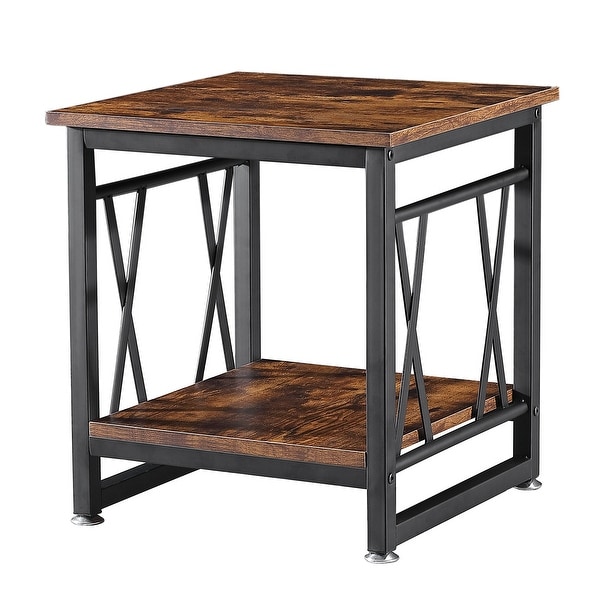 Ledel Industrial Wood Side Table End Table with Storage Shelf