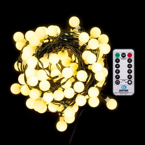 Vickerman 100 Light Warm White LED Indoor/Outdoor 8 Function Cherry Light Set with Remote Control.